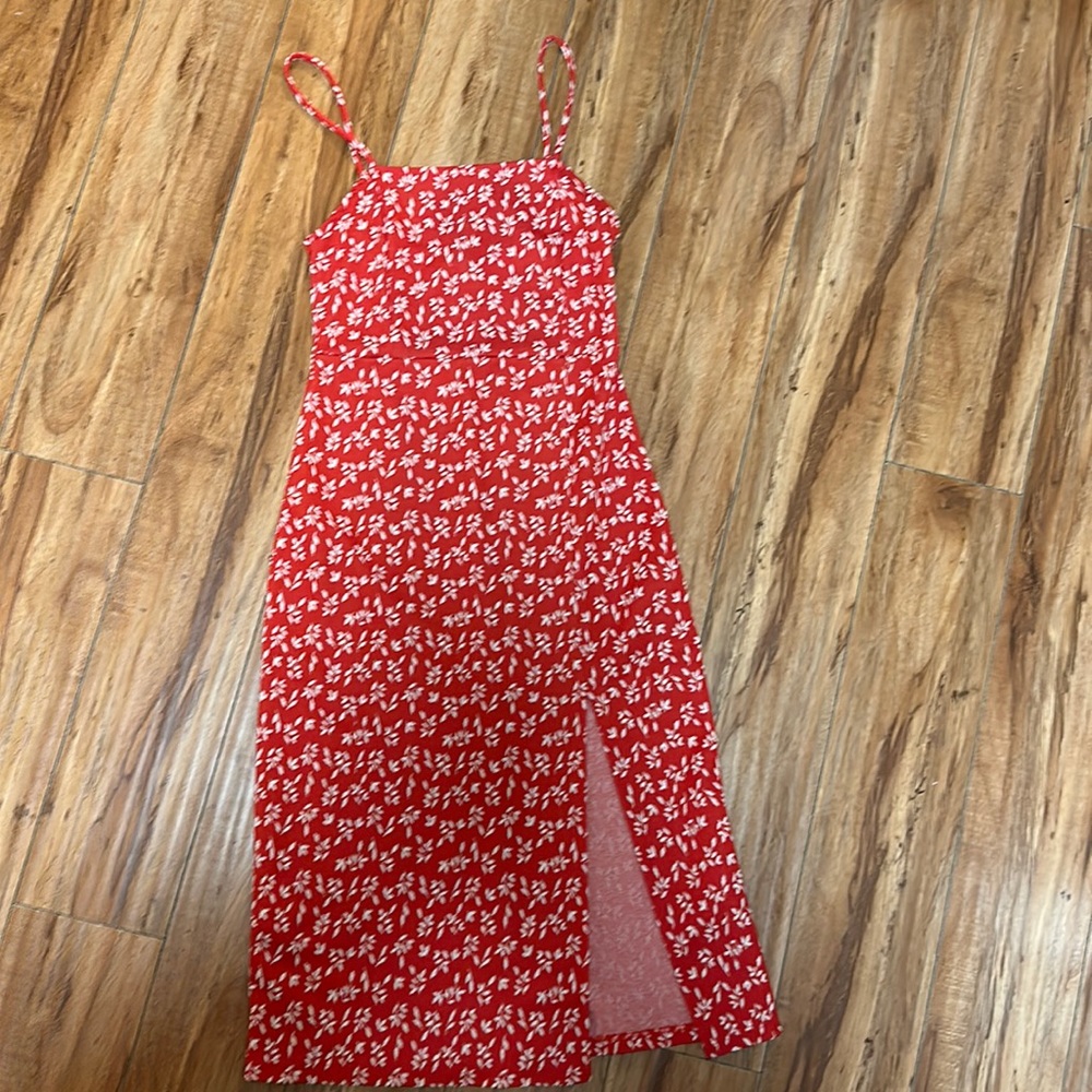 Red dress with white flowers